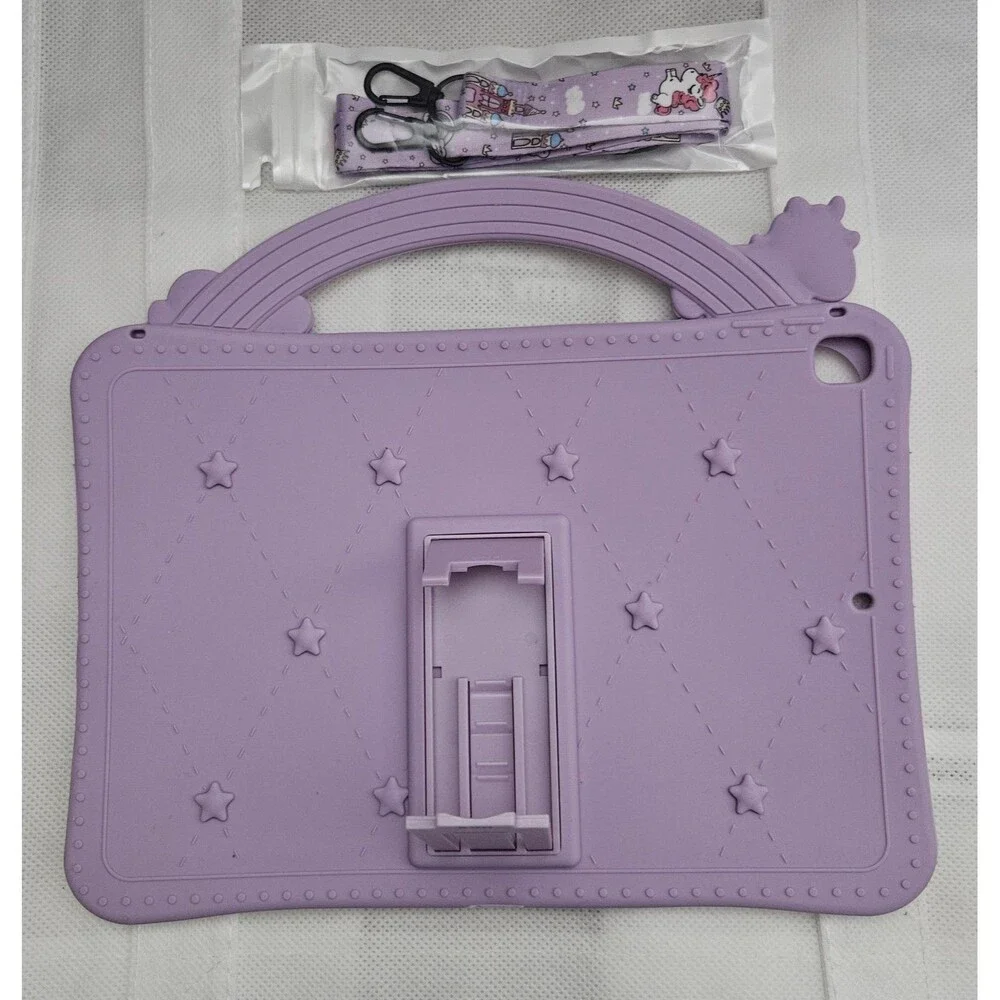 For Kids Tablets Size 10.2 & 10.5 Purple Unicorn Silicone Case w/ Shoulder Strap